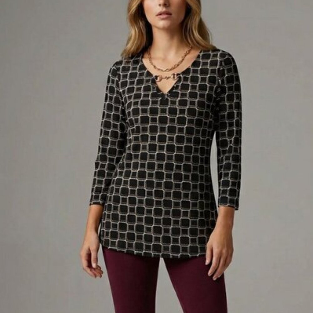 Jones New York  Signature Horsebit Keyhole Neck Print Pullover